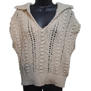 a.n.a a new approach Sweater Large Cream Crochet Textured Opn Knit Short Sleeve
